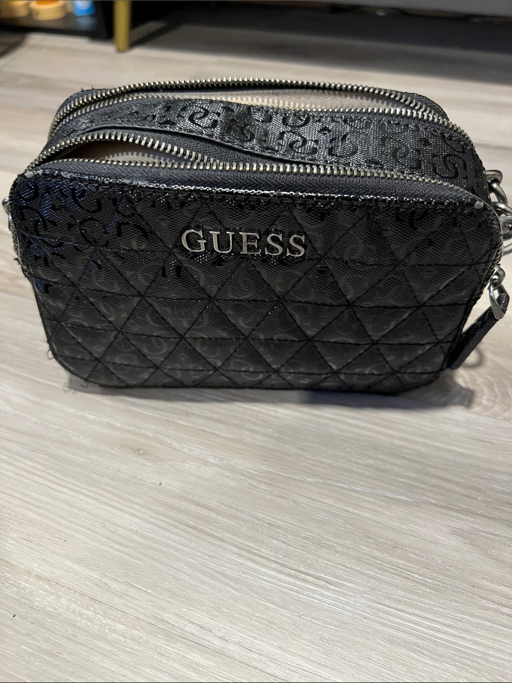 GUESS Black Quilted Logo Double-Zip Crossbody